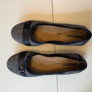 Clarks Black Tweed Combo Slip-On Flats